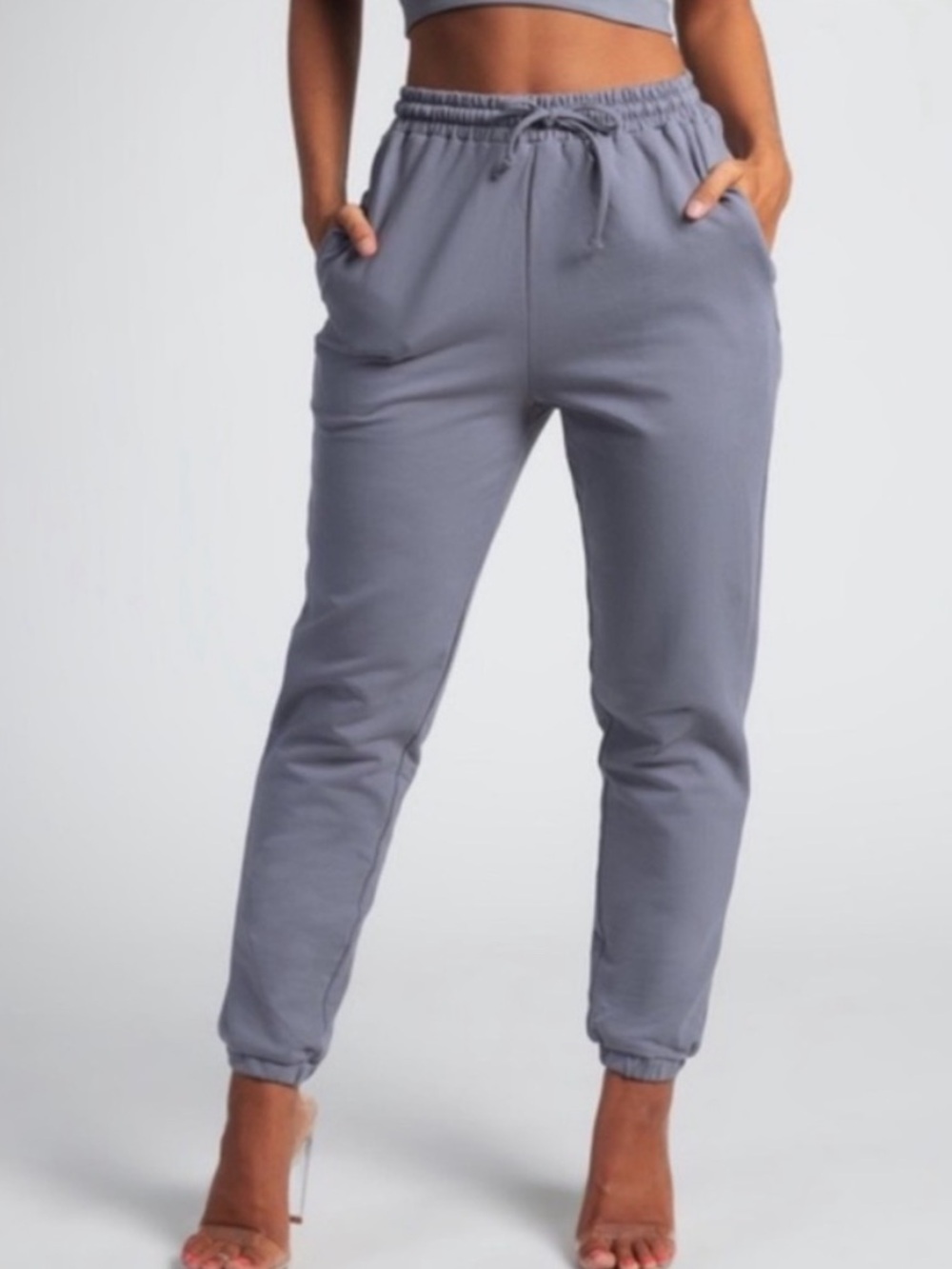 MESHKI Drawstring Joggers Gray Lavender Relaxed Sweatpants Size XL 40033